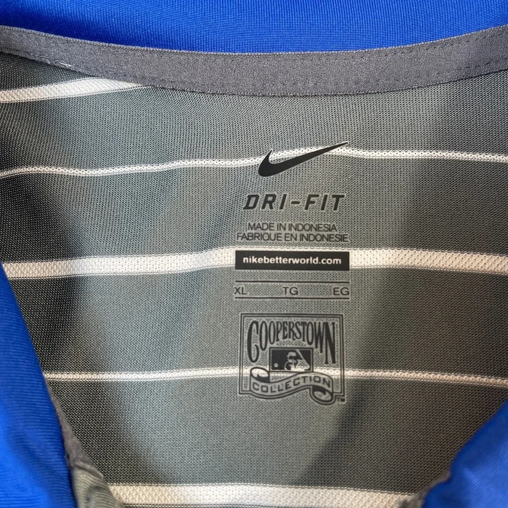 Nike Texas Rangers Polo Shirt Mens XL Grey Stripe Cooperstown Collection Dri-FIT
